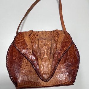 1950's ALLIGATOR PURSE Handbag Bag w/ Head and Glass Eyes